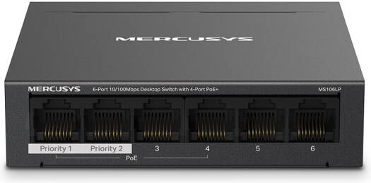 Mercusys MS106LP 6-Port Desktop Switch, 4-Port PoE+, 6x 100Mbps, 40W Power Budget, 802.3af/at, Extend Mode up to 250m, Isolation Mode, PoE Auto Recovery, Plug & Play, Metal Case | MS106LP
