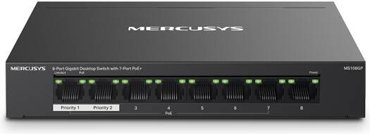 Mercusys MS108GP 8-Port Gigabit Desktop Switch, 7-Port PoE+, 65W Power Budget, 250M Extend Mode, Isolation Mode, 802.3af/at, Plug & Play, Fanless Metal Casing | MS108GP