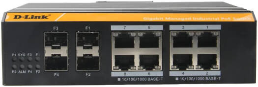 DLINK Industrial Managed PoE Switch, 8 Port Gigabit PoE Switch, 2 SFP Uplink Ports, High EMC Endurance, 120W PoE Budget, IP40 Metal Housing, Surge Protection, VLAN QoS Support, Black | DGS-F3008P-2S
