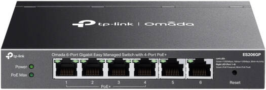 Omada ES206GP 6-Port Gigabit Easy Managed Switch, 4-Port PoE+, 65W Power, Centralized Cloud Management, Up to 250m PoE, Automatic Loop Prevention, Black | ES206GP