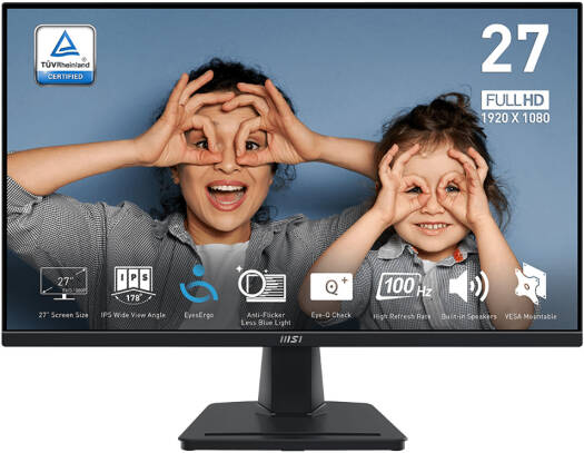 MSI Pro MP275 Business Productivity Monitors, 27" IPS Display, FHD Resolution, 100Hz Refresh Rate, 1ms (MPRT) Response Time, 2x 2W Speakers, 16.7M Display Colors, Black | 9S6-3PC3CM-010