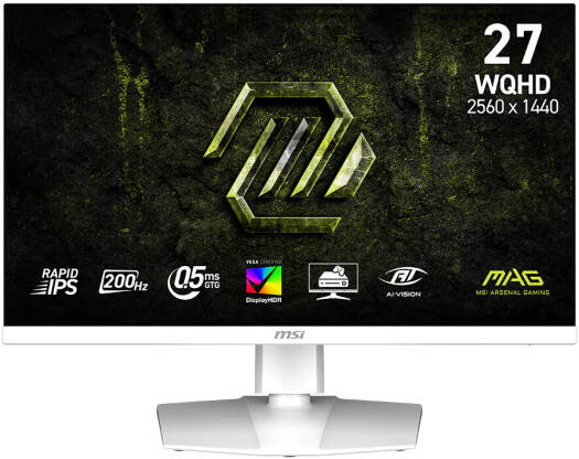 MSI MAG 274QRFW E20 Gaming Monitors, 27" Rapid IPS Display, WQHD Resolution, 200Hz Refresh Rate, 0.5ms (GtG) Response Time, Adaptive-Sync Technology, 1.07B Color Display | 9S6-3CF99T-015 / 001