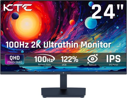 KTC H24T27 Monitor, 24" IPS Display, QHD Resolution, 100Hz Refresh Rate, 5ms Response Time, 16.7m Color Display, Anti-Blue Light Screen, Black | H24T27
