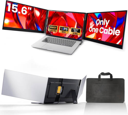 V2COM 15.6" Laptop Screen Extender Triple Portable Monitor, 1080P FHD IPS Laptop Display Extender with One Cable USB-C/USB-A, Travel Screen for 13-17.3" Laptops Compatible with MacOS Windows Android