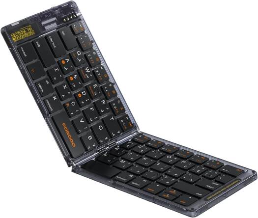 Porodo Crystal Shell Wireless Keyboard, Compatible With Windows & iOS & Android & Mac, 80mAh, 10m Bluetooth Range, Scissor Key Switches, Leather Backcase, Type-C Charging, Black | PDETK03BK