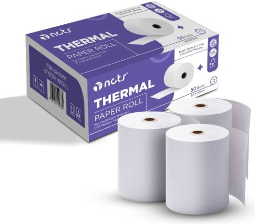 NCTS 80x80mm Premium POS Receipt Thermal Paper Roll Box, High-Sensitivity POS Premium Cash Register Till Rolls, 50-Pieces | NCTS-80x80mm