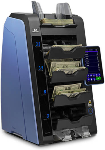 Kisan K5 Desktop high speed 4+1 Pocket Fitness Sorter, 1000 Banknotes Hopper Capacity, 200 Banknotes Stacker Capacity, 20 Auto/Mix (20), Face & Orientation, S/N (OCR), Up to 48 Currencies | K5