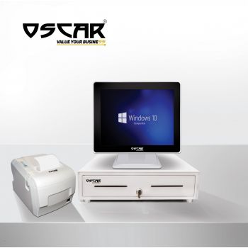 OSCAR Point of Sale Core i5 4th Gen 1.6 GHz, 4GB RAM, 128 SSD, 15" Touchscreen POS Terminal + Thermal Receipt Printer 80mm + Cash Register Drawer 5Notes 8Coins - Shiny White | MBUOSC60800NW