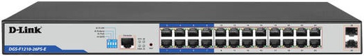 [DGS-F1210-26PS-E] DLINK DGS-F1210-26PS-E 26-port Switch, 10/100/1000Base-T, Long Range 250m, PoE+, Smart Switch with 24 PoE Ports, 2 SFP Ports | DGS-F1210-26PS-E