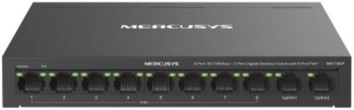 [MS110CP] Mercusys MS110CP 10-Port Desktop Switch, 8-Port PoE+, 8x 100Mbps + 2x Gigabit, 65W Power Budget, IEEE 802.3x Flow Control, Extend Mode, Plug & Play, Metal Case | MS110CP