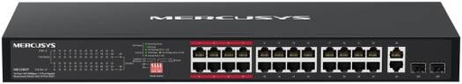 [MS126CP] Mercusys MS126CP 26-Port Rackmount Switch, 24-Port PoE+, 295W Power Budget, 2x Gigabit Combo, 2x SFP Slots, 802.3af/at, Isolation Mode, Plug & Play, Metal Case | MS126CP