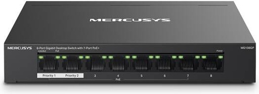 [MS108GP] Mercusys MS108GP 8-Port Gigabit Desktop Switch, 7-Port PoE+, 65W Power Budget, 250M Extend Mode, Isolation Mode, 802.3af/at, Plug & Play, Fanless Metal Casing | MS108GP
