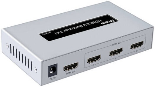 [DT-7431] DTECH DT-7431 HDMI Switcher, 3840x2160@60Hz Resolution, Free Driver, Plug & Play, 3 Ports, 10m Input Transmission Distance, 5m Output Transmission Distance, HDMI 2.0, Silver | DT-7431