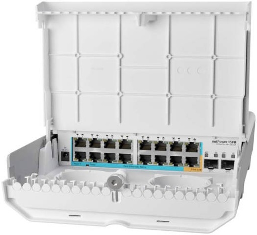 [CRS318-1Fi-15Fr-2S-OUT] MikroTik Net Power 15FR Passive Reverse PoE Switch, With 16 Ethernet Ports 2 x SFP, 29 W Power Consumption, 7.2 Gbps Switch Capacity, 5.4 Mpps Routing Speed, White | CRS318-1Fi-15Fr-2S-OUT