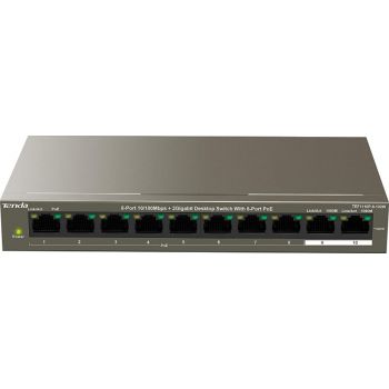 [TEF1110P-8-102W] Tenda TEF1110P 8-Port 10/100Mbps + 2 Gigabit Desktop Switch With 8-Port PoE, 5.6 Gbps Capacity, 448K Buffer, 6KV Lightning Protection, 99W Power | TEF1110P-8-102W