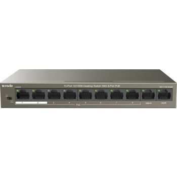 [TEF1110P-8-63W] Tenda TEF1110P 10-Port 10/100M Desktop Switch with 8-Port PoE, 6KV Lightning Protection, One-key VLAN, 250m Extend Mode, QoS, Dual Uplink Ports, 1.6 Gbps Capacity | TEF1110P-8-63W