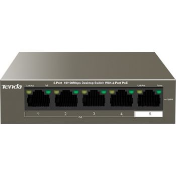 [TEF1105P-4-63Wv2.0] Tenda TEF1105P 5-Port PoE Switch 10/100Mbps, 250m Transmission 6KV Lightning Protection 58W Power, 1Gbps Capacity 448K Buffer | TEF1105P-4-63Wv2.0
