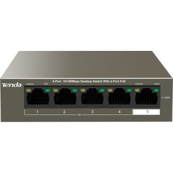 [TEF1105P-4-38W] Tenda TEF1105P-4-38W 5-Port PoE Switch: 250m Transmission, Lightning Protection, 35W Power, 1Gbps Capacity, 448K Buffer | TEF1105P-4-38W