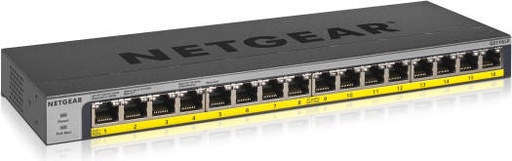 [GS116LP-100EUS] Netgear 16-Port Gigabit Ethernet PoE+ Switch, 76W Power, 32 Gb/s Bandwidth, 803.3at/802.3af Support, 1 RU Rack, Plug & Play, Gray | GS116LP-100EUS