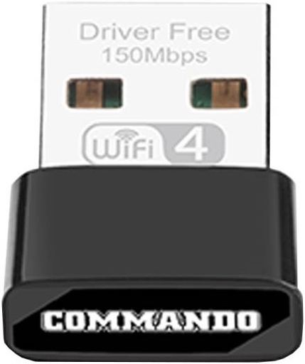 [AIR-WA150] COMMANDO Wireless USB Network Adapter, 150Mbps Transmission Rate, 20dBm Transmit Power, Internal Antenna, Supports 64/128-bit WEP, For Desktop / PC, Wider Coverage, Black | AIR-WA150