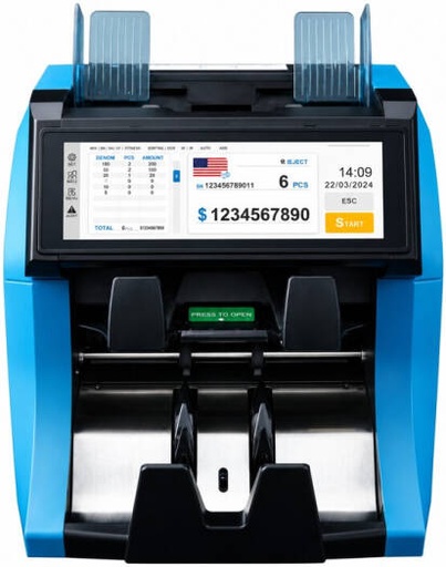 [Counting Machine] Golden Gate Mars Pocket Cash Counting Machine, High-Speed Multi-Currency Bill Counter with Fake Note Detection, 7.84" Touch Screen & Dual Pocket Sorting System, Blue | Counting Machine