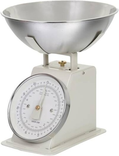 [GNVNKSCACM] Green Lion Vintage Kitchen Scale, Stainless Steel Bowl, Analog Display, 5 kg / 11 lbs Capacity, Easy-To-Read Dial, Tare Function, Calibrating Dial, Dishwasher-Safe Bowl, Cream | GNVNKSCACM