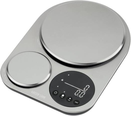 [GNDUALKSSL] Green Lion Dual Kitchen Scale, Digital LCD Display, Dual Platform, 5 kg & 500 g Capacity, Precision Weighing, Tare Function, Auto Shut-Off, Low Battery & Overload Indicator, Silver | GNDUALKSSL