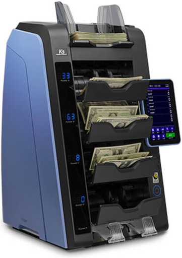 [K5] Kisan K5 Desktop high speed 4+1 Pocket Fitness Sorter, 1000 Banknotes Hopper Capacity, 200 Banknotes Stacker Capacity, 20 Auto/Mix (20), Face & Orientation, S/N (OCR), Up to 48 Currencies | K5