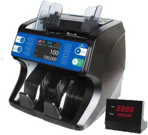 [NC-10 Mix] Nigachi NC-10 Mix Money Counting Machine, Max 500 Notes Hopper Capacity, Max 200 Notes Stacker Capacity, Roller Friction Feed System, 800,1000,1200 Notes/min Counting Speed, Black | NC-10 Mix
