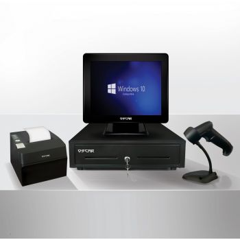 [MTPOSC51700NB-01] OSCAR Point of Sale POS System J1900 4GB RAM 64 SSD 15" Touchscreen + Thermal Receipt Printer 80mm + Cash Register Drawer 5Notes 8Coins + Barcode Scanner 1D - Shiny Black | MTPOSC51700NB-01