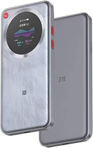 [MU5358] ZTE U30 Pro 5G Portable Wi Fi Router, 1.38″ Touchscreen, 5G NR & LTE Dual Mode, Wi Fi 6 Dual Band, 5000mAh Battery, NFC Quick Connect, USB C, 64GB Storage, Global 5G Hotspot, Silver | MU5358
