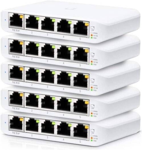 Ubiquiti Networks UniFi USW Flex Mini 5-Port Gigabit Managed Switch, with USB-C Power Adapter, 10 Gb/s Switching Capacity, 7.44 Mpps Fwd Rate, Pack of 5, White | USW-Flex-Mini-5