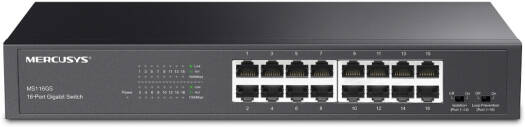 Mercusys MS116GS 16-Port Gigabit Desktop Rackmount Switch, 16x Gigabit RJ45 Ports, 32Gbps Switching Capacity, Isolation Mode, Loop Prevention, 802.1p QoS, Plug & Play, Metal Case | MS116GS