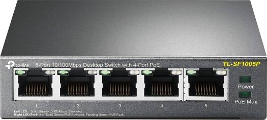 TP-LINK 5-Port 10/100 Unmanaged Desktop Switch, 4 Port PoE, Steel Case | TL-SF1005P