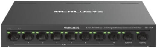 Mercusys MS110CP 10-Port Desktop Switch, 8-Port PoE+, 8x 100Mbps + 2x Gigabit, 65W Power Budget, IEEE 802.3x Flow Control, Extend Mode, Plug & Play, Metal Case | MS110CP