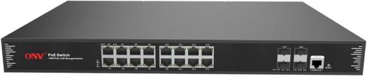 Fipka ONV Gigabit 20-port L2+ Managed PoE Switch POE33020PFM-at, 16 PoE+ RJ45, 4 SFP Uplink, 802.3af/at, VLAN/QoS/ACL, RSTP, Web/CLI/SNMP/Telnet Management, 1U Rack Mount, 44cm Steel Housing