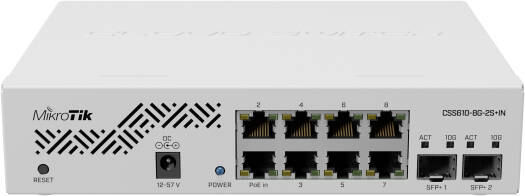 Mikrotik CSS610-8G-2S+IN network switch Gigabit Ethernet (10/100/1000) Power over Ethernet (PoE), Passive PoE Input, Fanless Cooling, SwitchOS Lite, White | CSS610-8G-2S+IN