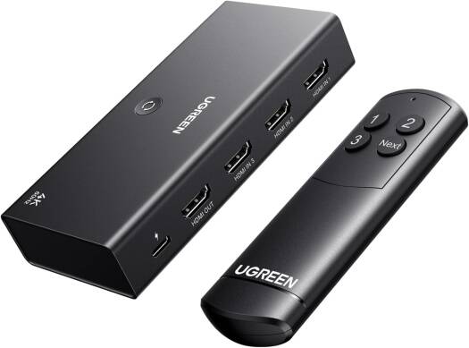 UGREEN 3 IN 1 OUT HDMI Switch, Unidirectional HDMI Splitter With Remote, Support 4K, HDR, 3D, Dolby Sound, 192kHz 24bit, Black | 55857