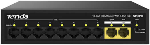 Tenda S110PC 8-Port 10/100/1000Mbps Gigabit Ethernet Desktop Switch with Metal Case and Plug-and-Play Design, Maximum Output Power 75W | S110PC