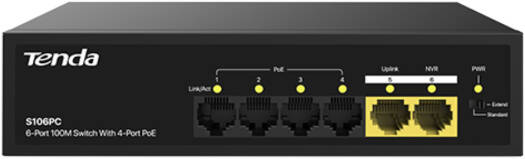 Tenda S106PC 6-Port 10/100/1000Mbps Gigabit Ethernet Desktop Switch with Metal Case and Plug-and-Play Design, 50W Maximum Output Power | S106PC