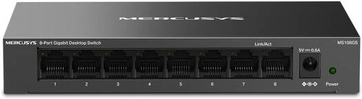 Mercusys SOHO Switches, 8-Port Gigabit Desktop Switch, 10/100/1000 Mbps Auto-Negotiation RJ45 Ports, Metal Casing, Wall-Mount, Plug and Play, Green Ethernet Power-Saving, Fanless Design | MS108GS