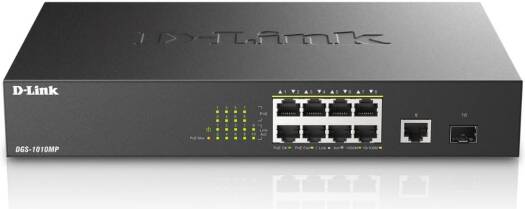 D-Link 10-Port Gigabit PoE Switch, 20 Gbps Switching Capacity, 100 to 240 V AC, 125 W PoE Power Budget, Green Technology, Eight 10/100/1000 Mbps PoE, Black | DGS-1010MP