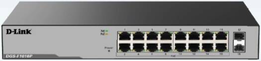 D-Link DGS-F1016P, 16-Port Gigabit Unmanaged POE Switch with 2 SFP Ports, Superior connectivity, Power To Multiple Devices, Wireless Access Points (APs), IP cameras And More | DGS-F1016P