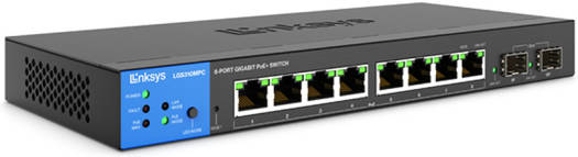 Linksys 8-Port Managed Gigabit Switch, 2x 1G SFP Uplinks, TAA Compliant, VLAN, 20 Gbps Capacity, Static Routing, Black | LGS310C-EU