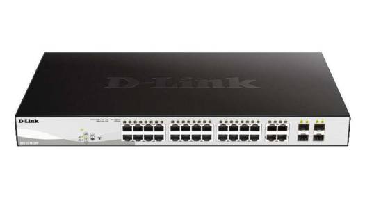 D-Link 28-Port Gigabit Smart Managed PoE Switch, 24 x 10/100/1000BASE-T PoE Ports, 4 x Gigabit RJ45/SFP Combo Ports, Advanced L2 Switching and Security | DGS-1210-28P