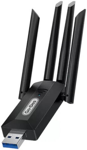 Go-Des GD-BT318 WiFi Adapter, Dual Band 1200m 300Mbps, 4 Antennas, Wireless Internet Provider, USB High Power, USB 3.0 Interface, High-Speed AC Technology, Black | GD-BT318