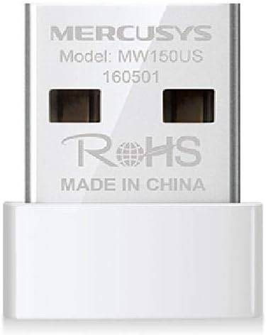 Mercusys MW150US N150 Wi-Fi 4 Nano USB Adapter, 150Mbps 2.4GHz, Internal Antenna, Soft AP Mode, USB 2.0, Nano Design, Plug & Play, WPA3, Win 11/10/8.1/8/7/XP, White | MW150US