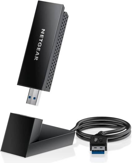 NETGEAR Nighthawk A8000 Wi-Fi 6E USB 3.0 Adapter, AXE3000 Tri-Band Wireless Gigabit Speed Up to 3Gbps, WiFi 802.11 a/b/g/n/ac, 2.4/5GHz./6GHz Bands, for Windows PC, Black | NG-A8000-100PES