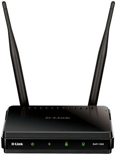 D-Link Wireless N Range Extender, 2x 2 dBi Gain Detachable Omni-Directional Antennas, 2.4GHz Frequency, Up to 300 Mbps Signal Rate, 1x Fast Ethernet LAN, Black | DAP-1360