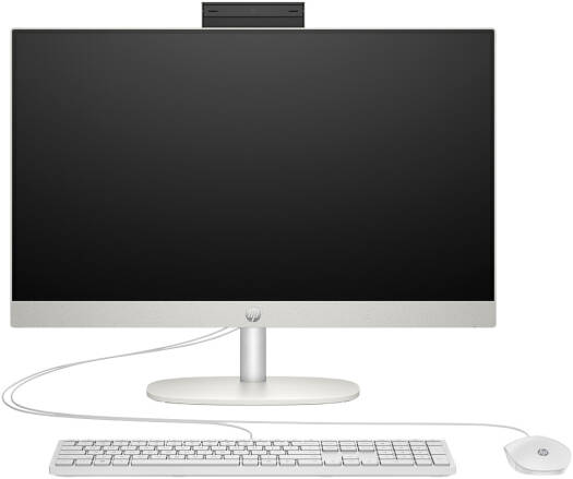 HP 24-cr0307nh All-In-One Desktop Computer, 23.8" FHD IPS Display, Intel Core i5-1334U, 8GB RAM, 512GB SSD, Intel Iris Xe Graphics, HP 125 USB Keyboard & Mouse, No OS, Shell White | B73T8EA